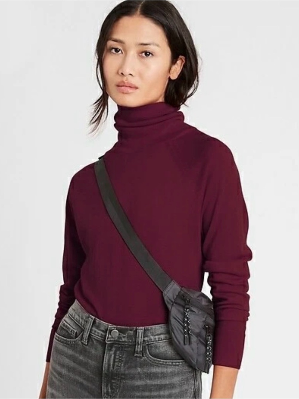 Banana Republic Washable Merino Turtleneck Sweater Top Burgundy Size XL Petite